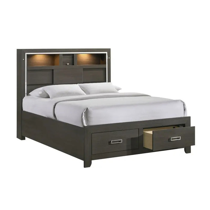 Elements International Sasha King Music Bed in Charcoal - Vida Furniture (Laredo,TX)