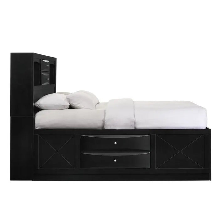 Elements International Emily King Storage Bed in Black - Vida Furniture (Laredo,TX)