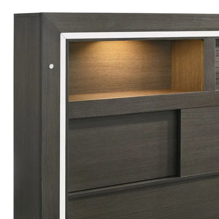 Elements International Sasha King Music Bed in Charcoal - Vida Furniture (Laredo,TX)