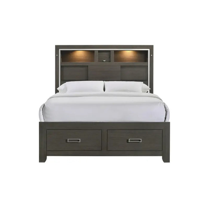 Elements International Sasha King Music Bed in Charcoal - Vida Furniture (Laredo,TX)