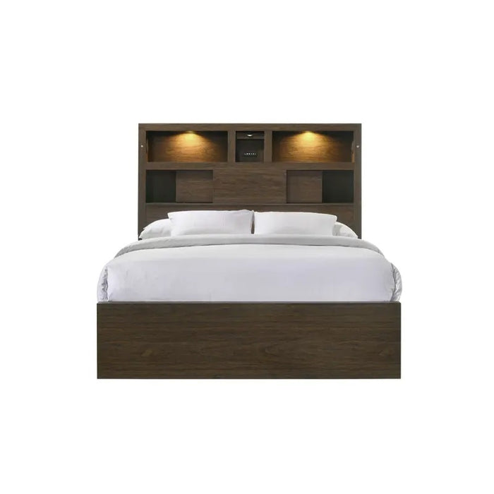 Elements International Hendricks Queen Music Bed in Brown Grey - Vida Furniture (Laredo,TX)