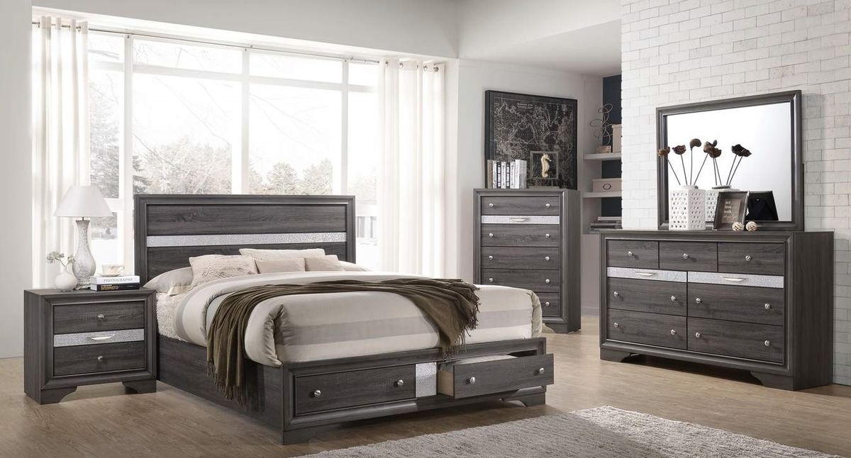 Galaxy Home Matrix King Bed in Gray - Vida Furniture (Laredo,TX)