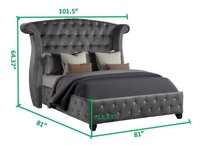 Galaxy Home Sophia King Bed in Gray - Vida Furniture (Laredo,TX)
