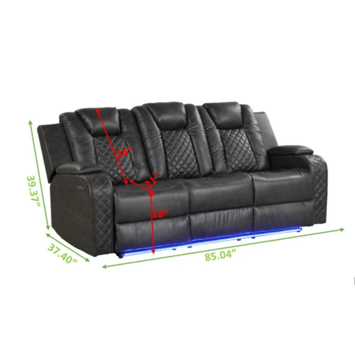 Galaxy Home Benz LED & Power Reclining Sofa in Gray - Vida Furniture (Laredo,TX)