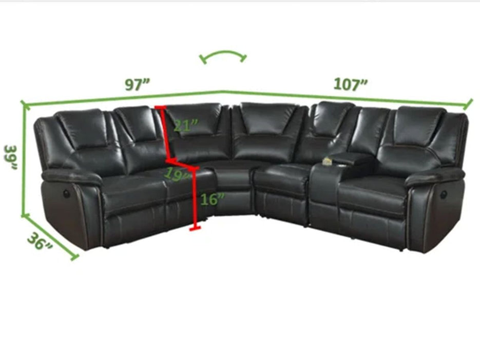 Galaxy Home Hong Kong Power Reclining Sectional in Black - Vida Furniture (Laredo,TX)