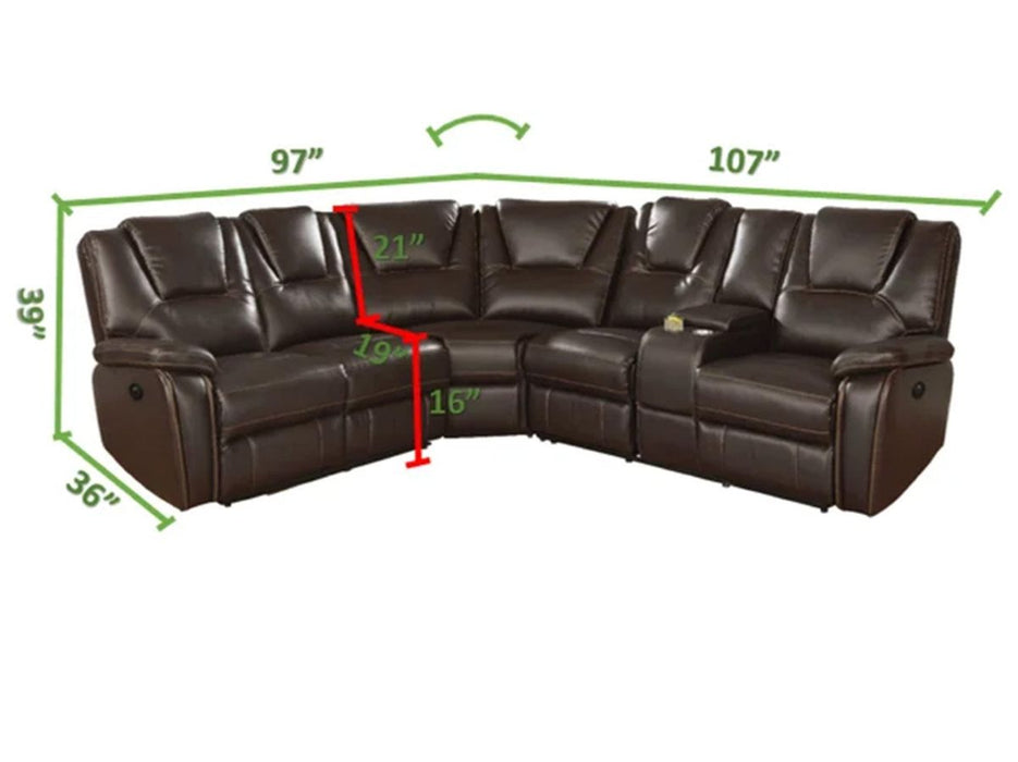 Galaxy Home Hong Kong Power Reclining Sectional in Brown - Vida Furniture (Laredo,TX)