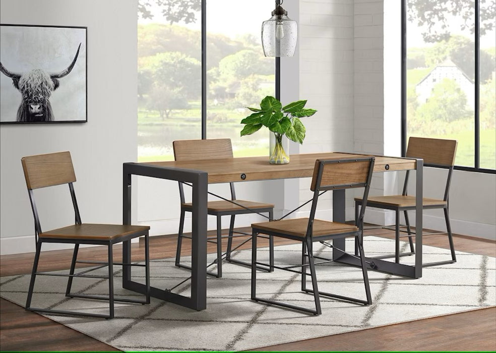 Elements International Industrial Austin Side Chair (Set of 2) in Gunmetal and Brown - Vida Furniture (Laredo,TX)