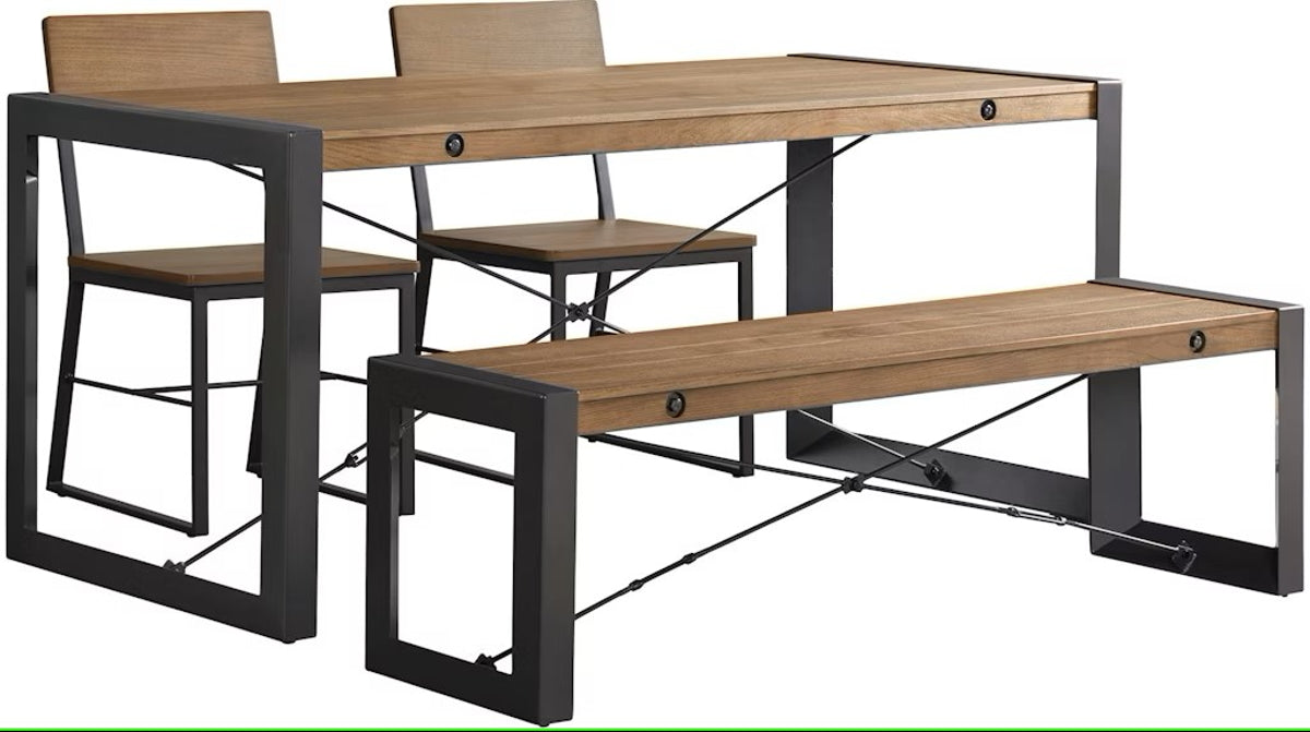 Elements International Industrial Bench in Gunmetal and Brown - Vida Furniture (Laredo,TX)
