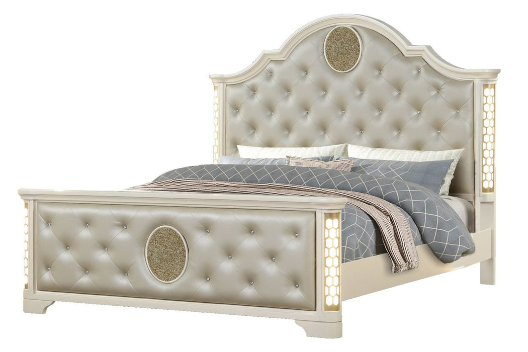 Galaxy Home Jasmine Queen Bed in with LED in Beige - Vida Furniture (Laredo,TX)