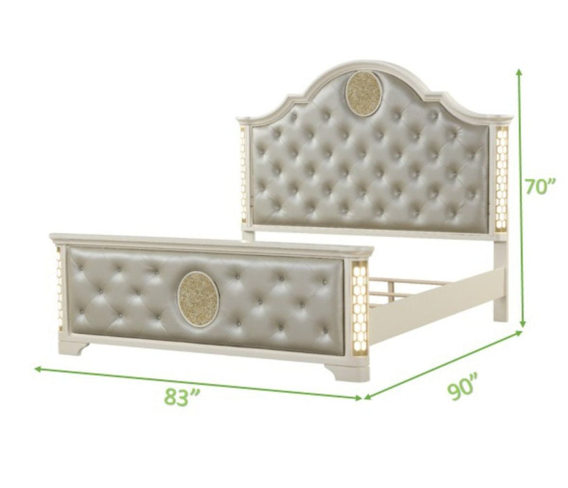 Galaxy Home Jasmine King Bed in with LED in Beige - Vida Furniture (Laredo,TX)