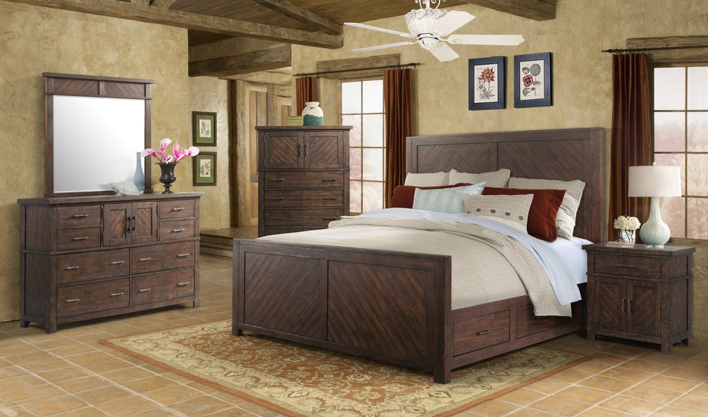 Elements International Jax Queen Storage Bed in Warm Smokey Walnut - Vida Furniture (Laredo,TX)