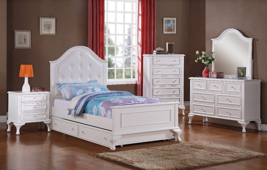 Elements International Jesse Twin Trundle Bed in White - Vida Furniture (Laredo,TX)