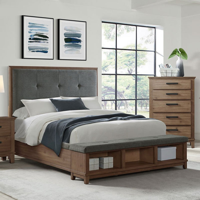Elements International Jolene King Storage Bed in Grey - Vida Furniture (Laredo,TX)