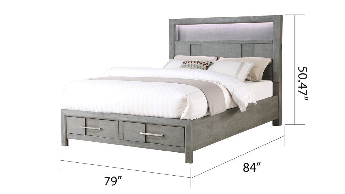 Galaxy Home Kenzo King Bed in Gray - Vida Furniture (Laredo,TX)