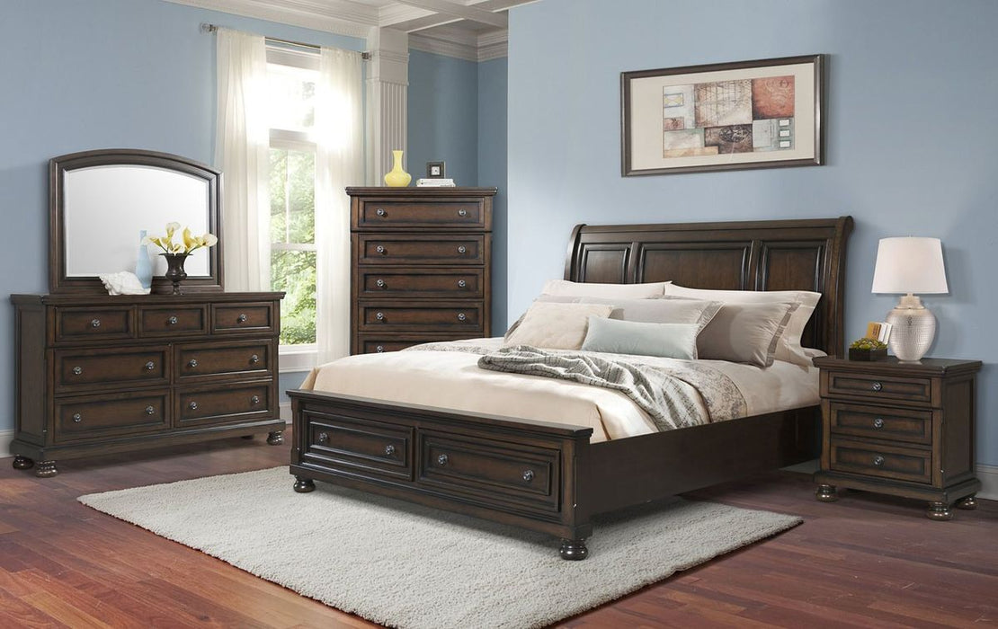 Elements International Kingston King Bed with Storage Footboard in Walnut - Vida Furniture (Laredo,TX)