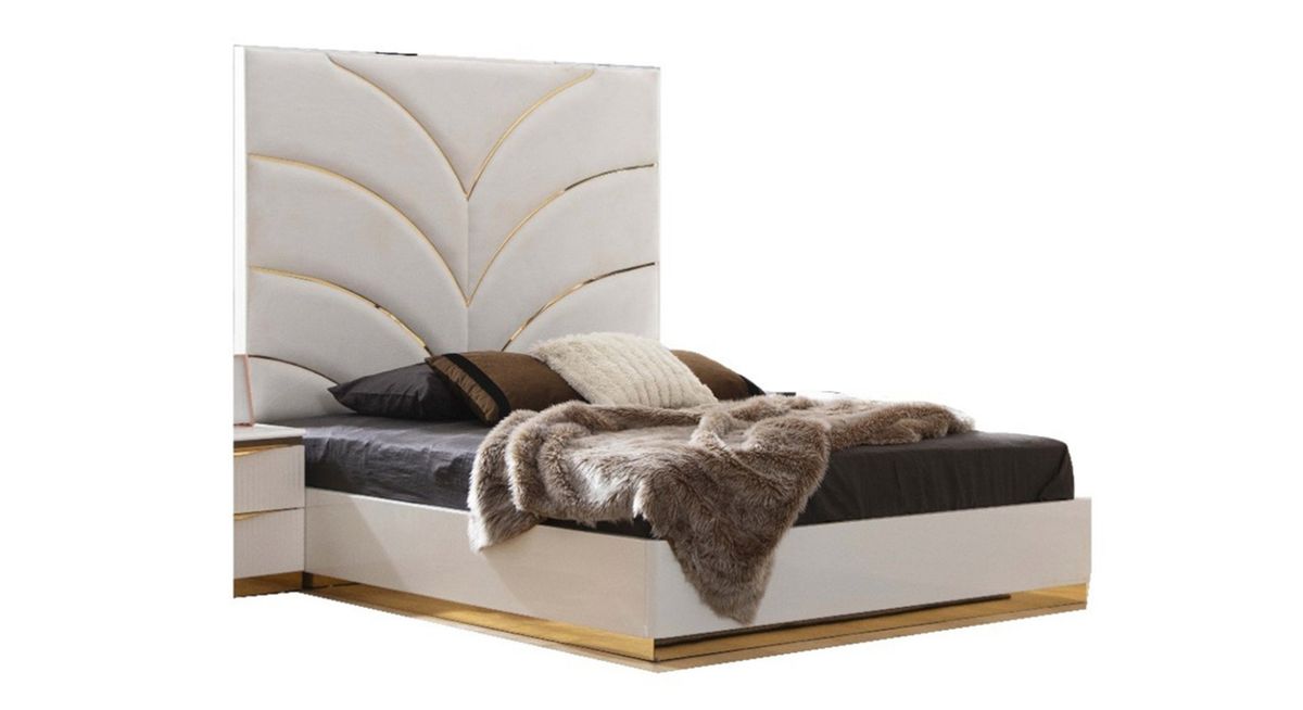 Galaxy Home Laura Gold King Bed in White - Vida Furniture (Laredo,TX)