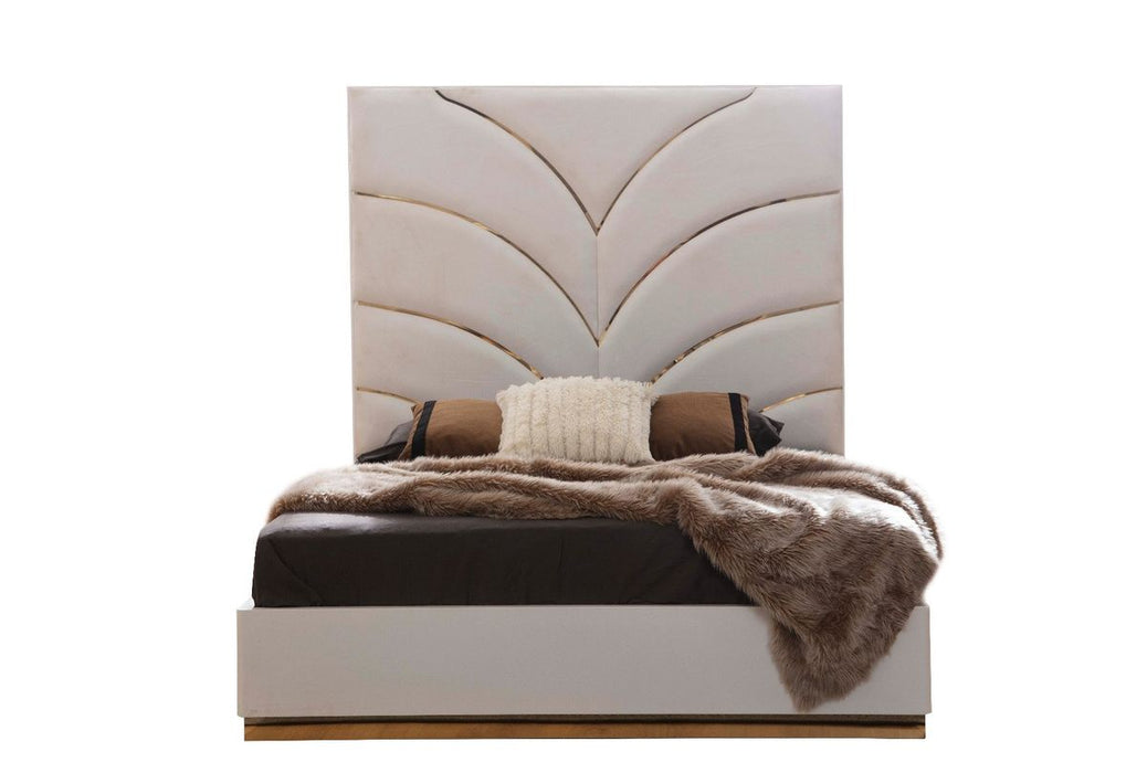 Galaxy Home Laura Gold King Bed in White - Vida Furniture (Laredo,TX)