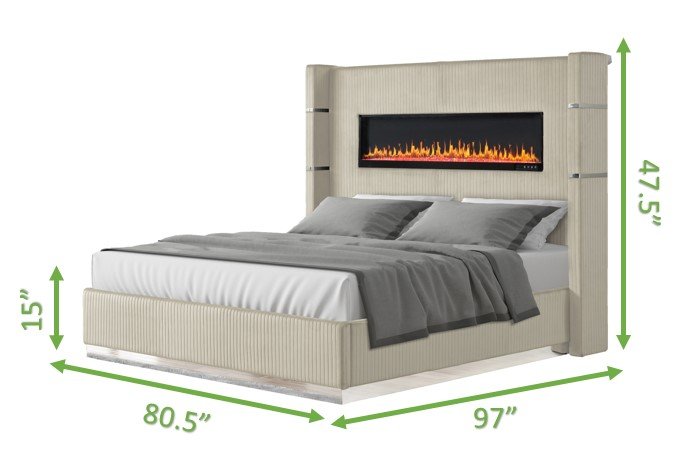 Galaxy Home Lizelle King Bed in with Ambient Lighting in Beige - Vida Furniture (Laredo,TX)