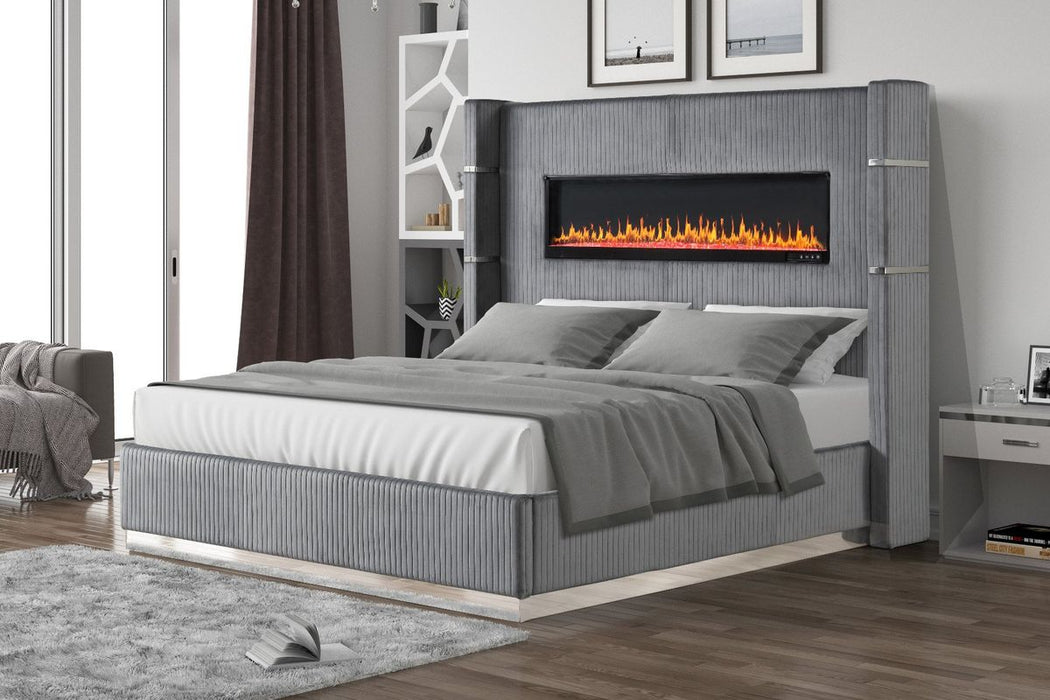 Galaxy Home Lizelle King Bed in with Ambient Lighting in Gray - Vida Furniture (Laredo,TX)
