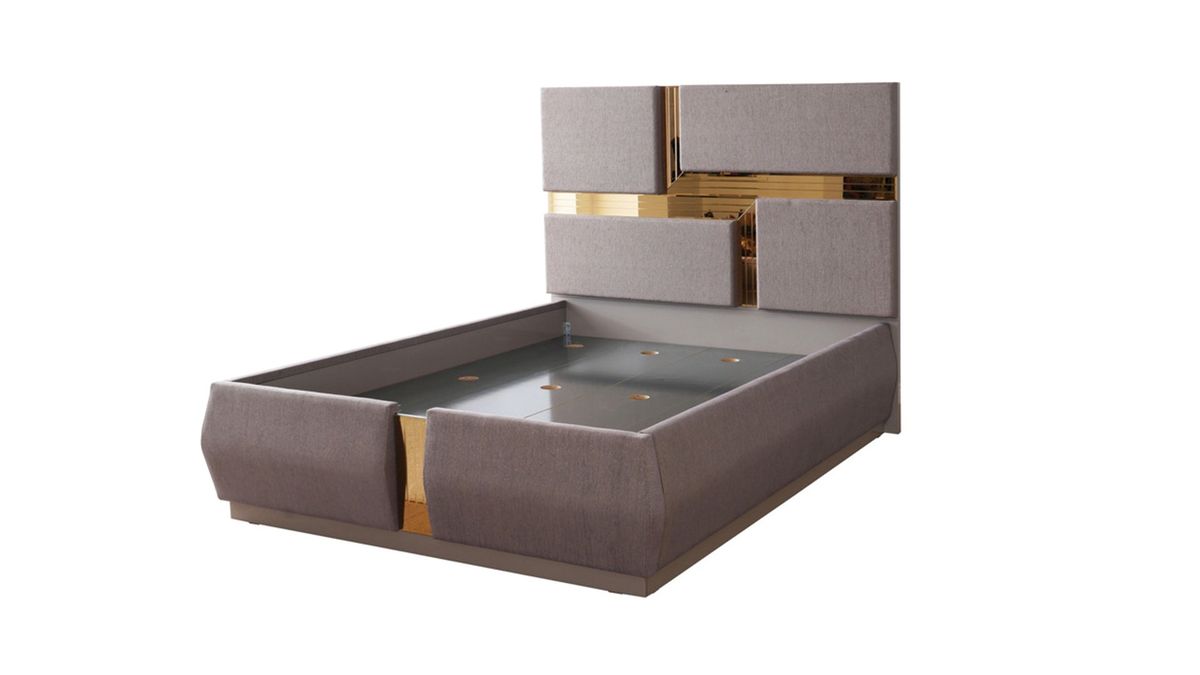 Galaxy Home Lorenzo Gold Detailed Tufted Upholstery King Bed in Grey - Vida Furniture (Laredo,TX)