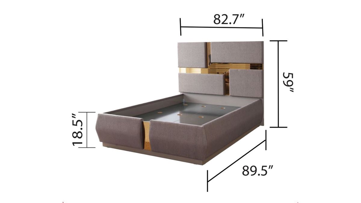 Galaxy Home Lorenzo Gold Detailed Tufted Upholstery King Bed in Grey - Vida Furniture (Laredo,TX)