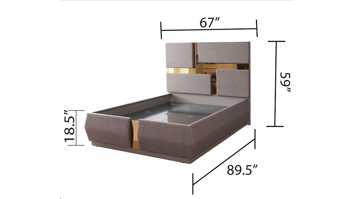 Galaxy Home Lorenzo Gold Detailed Tufted Upholstery Queen Bed in Grey - Vida Furniture (Laredo,TX)
