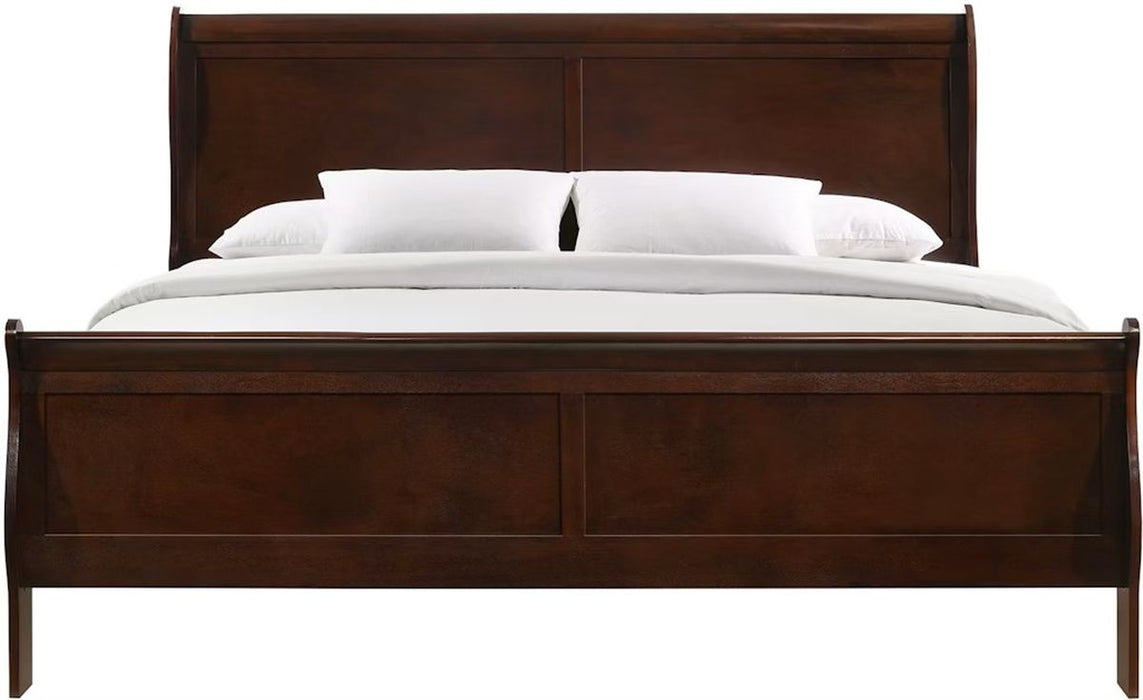 Elements International Louis Philippe Queen Panel Bed in Cherry - Vida Furniture (Laredo,TX)
