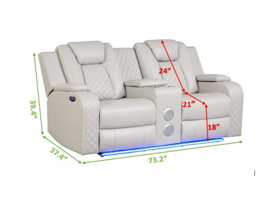 Galaxy Home Benz LED & Power Reclining Loveseat in Ice/ White - Vida Furniture (Laredo,TX)
