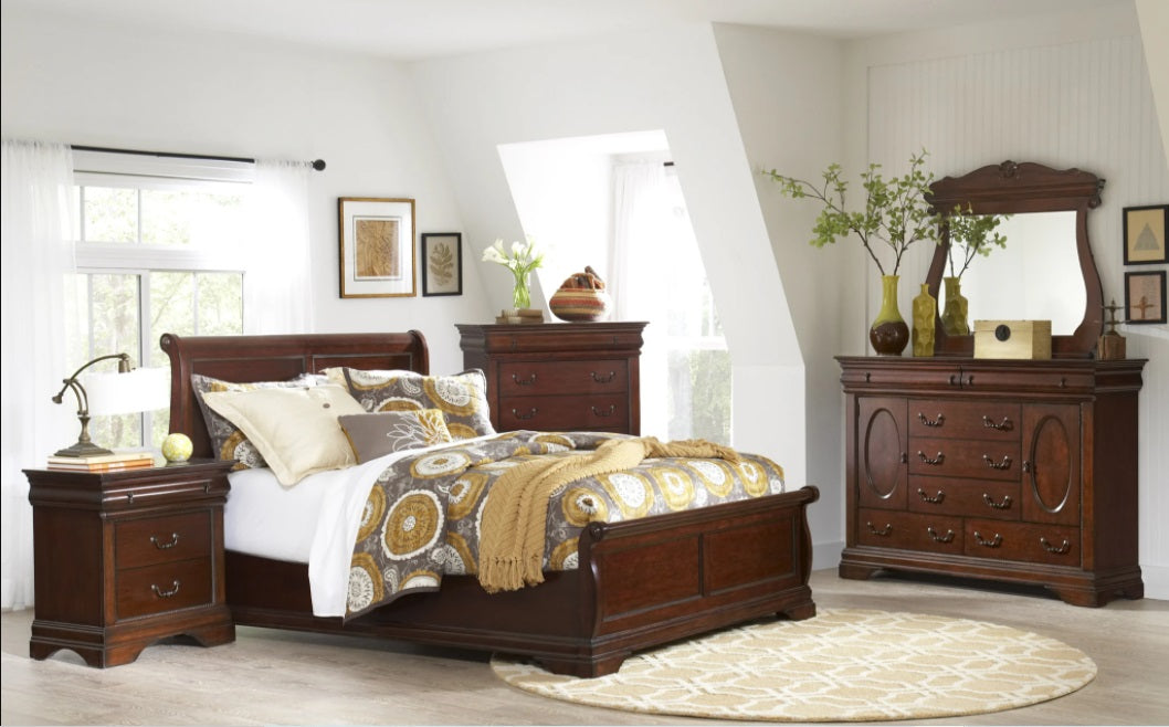 Elements International Chateau Sleigh Bureau in Cherry - Vida Furniture (Laredo,TX)
