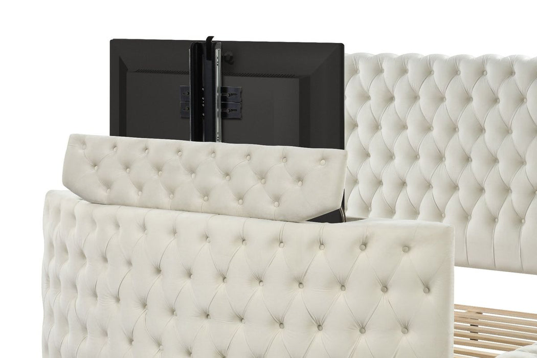 Galaxy Home Maya King Bed in Cream - Vida Furniture (Laredo,TX)