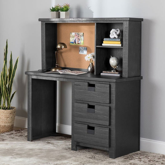 Elements International Vista Computer Desk with Hutch in Grey - Vida Furniture (Laredo,TX)