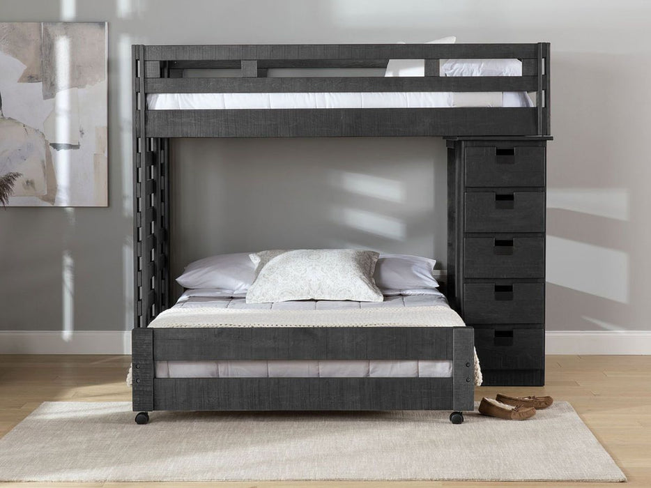 Elements International Vista Twin over Full Basic Loft Bed with Bookcase in Grey - Vida Furniture (Laredo,TX)