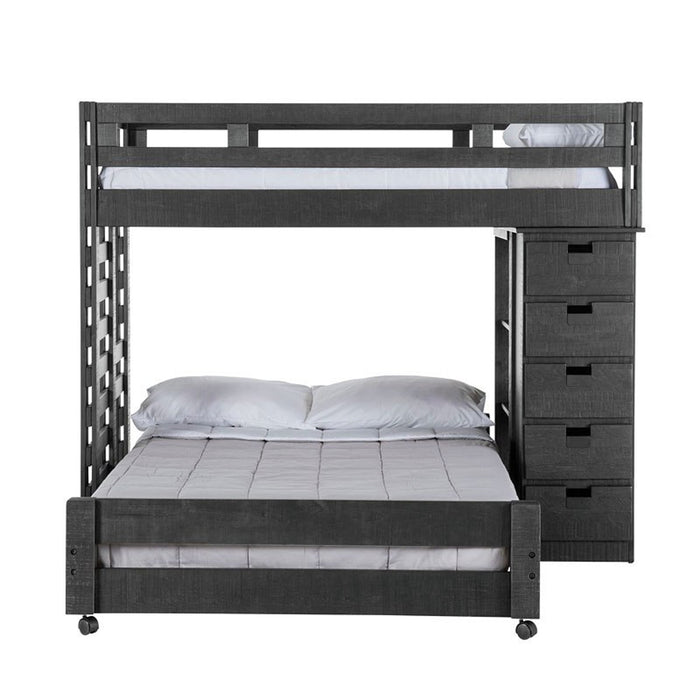 Elements International Vista Twin over Full Basic Loft Bed with Bookcase in Grey - Vida Furniture (Laredo,TX)