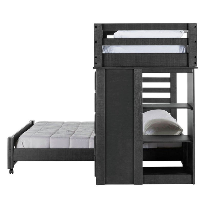 Elements International Vista Twin over Full Basic Loft Bed with Bookcase in Grey - Vida Furniture (Laredo,TX)