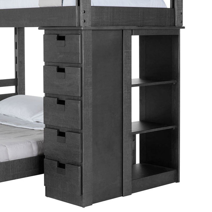 Elements International Vista Twin over Full Basic Loft Bed with Bookcase in Grey - Vida Furniture (Laredo,TX)