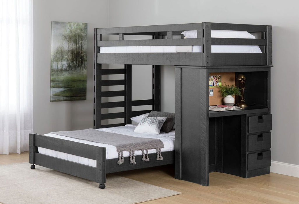 Elements International Vista Twin over Full Basic Loft Bed with Desk in Grey - Vida Furniture (Laredo,TX)