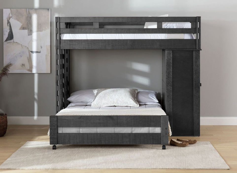 Elements International Vista Twin over Full Basic Loft Bed with Desk in Grey - Vida Furniture (Laredo,TX)