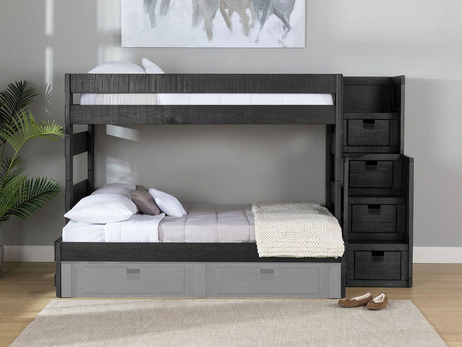 Elements International Vista Twin over Full Bunk Bed with Staircase in Grey - Vida Furniture (Laredo,TX)