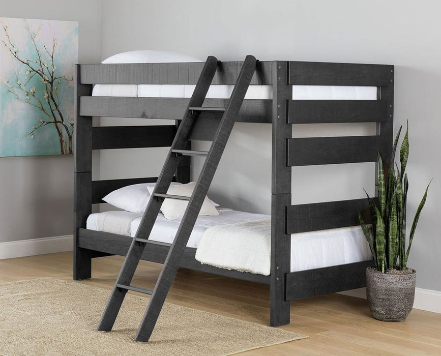 Elements International Vista Twin over Full Bunk Bed with Ladder in Grey - Vida Furniture (Laredo,TX)