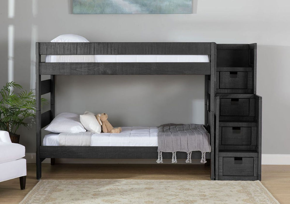 Elements International Vista Twin over Twin Bunk Bed with Staircase in Grey - Vida Furniture (Laredo,TX)