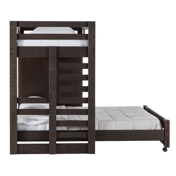 Elements International Vista Twin over Full Basic Loft Bed with Bookcase in Brown - Vida Furniture (Laredo,TX)
