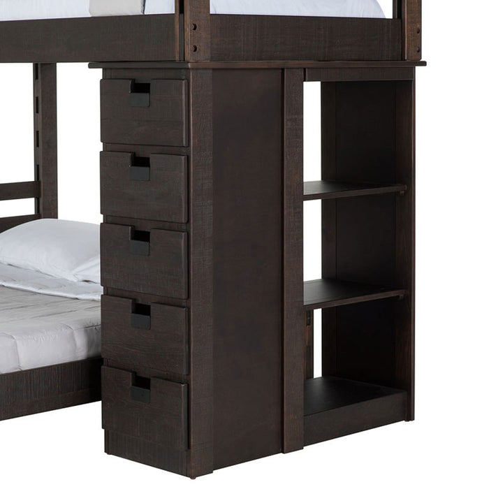 Elements International Vista Twin over Full Basic Loft Bed with Bookcase in Brown - Vida Furniture (Laredo,TX)