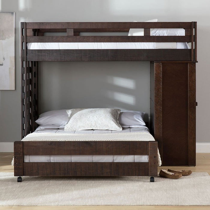 Elements International Vista Twin over Full Basic Loft Bed with Desk in Brown - Vida Furniture (Laredo,TX)