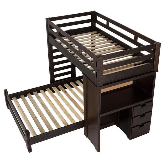 Elements International Vista Twin over Full Basic Loft Bed with Desk in Brown - Vida Furniture (Laredo,TX)