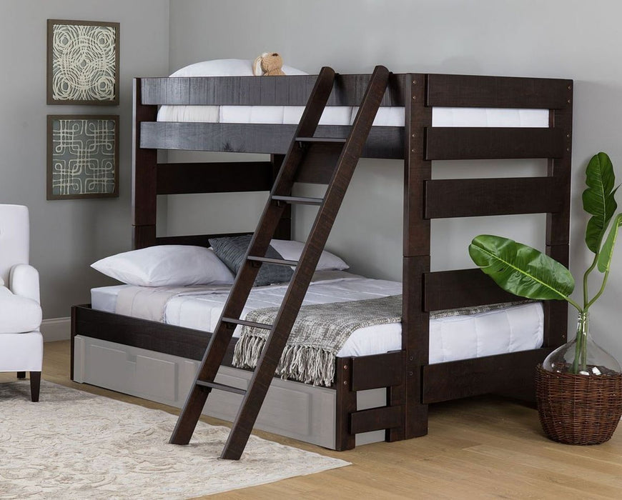 Elements International Vista Twin over Full Bunk Bed with Ladder in Brown - Vida Furniture (Laredo,TX)