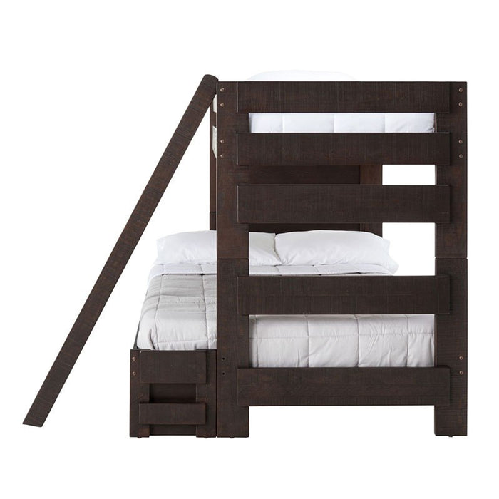 Elements International Vista Twin over Full Bunk Bed with Ladder in Brown - Vida Furniture (Laredo,TX)