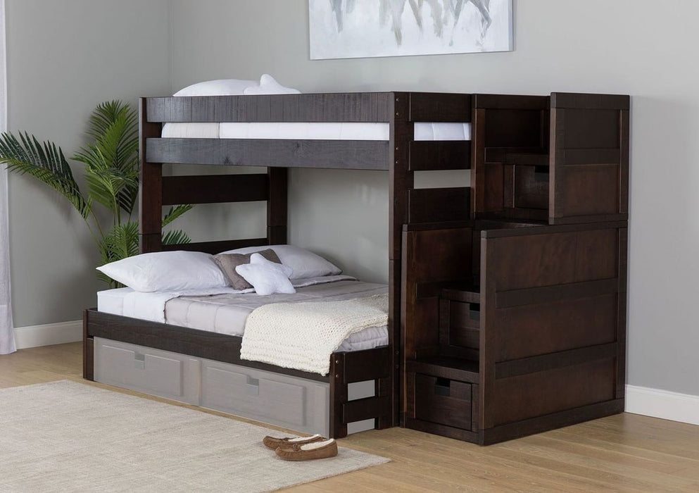 Elements International Vista Twin over Full Bunk Bed with Staircase in Brown - Vida Furniture (Laredo,TX)