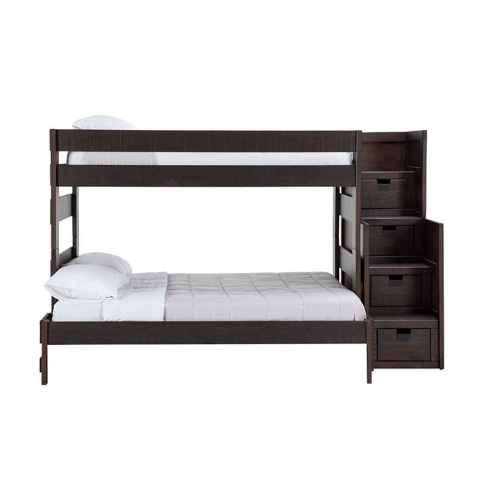 Elements International Vista Twin over Full Bunk Bed with Staircase in Brown - Vida Furniture (Laredo,TX)