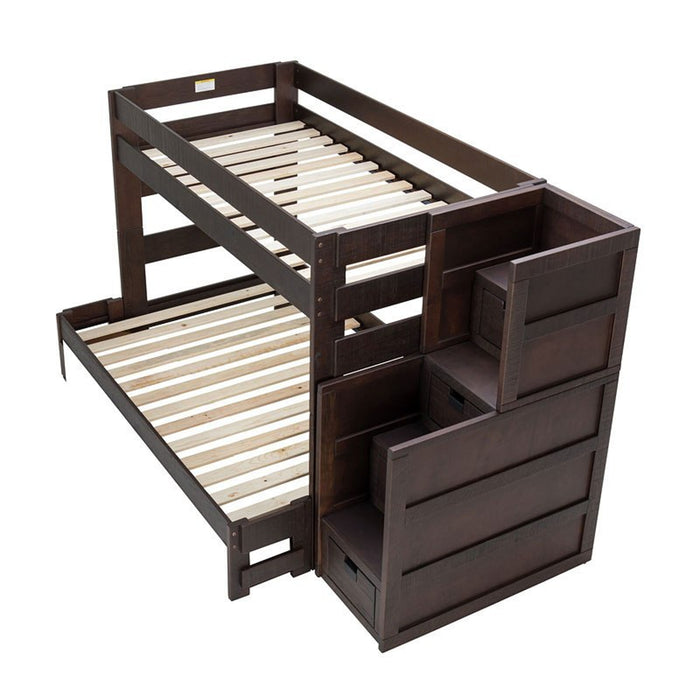 Elements International Vista Twin over Full Bunk Bed with Staircase in Brown - Vida Furniture (Laredo,TX)