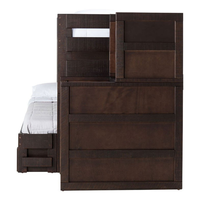 Elements International Vista Twin over Full Bunk Bed with Staircase in Brown - Vida Furniture (Laredo,TX)